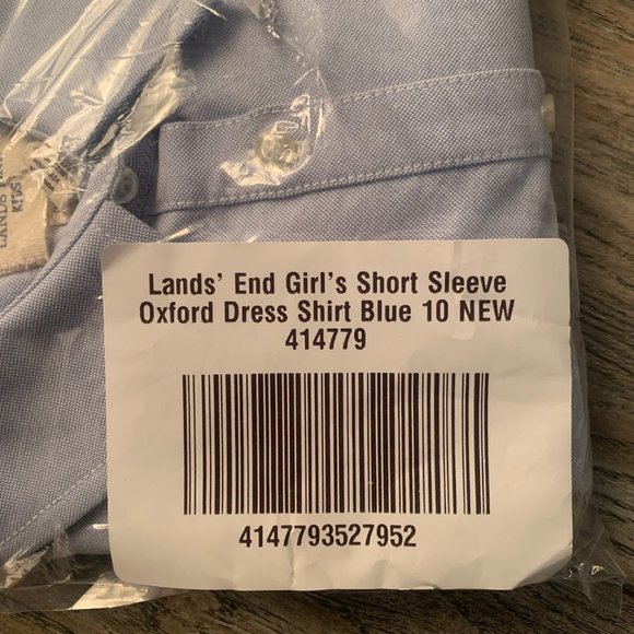 NWT LANDS' END GIRL'S SHORT SLEEVE OXFORD DRESS SHIRT BLUE 10 - Picture 6 of 7